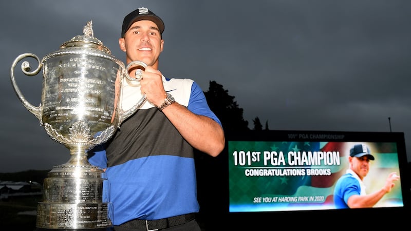 Brooks Koepka with the Wanamaker Trophy after his 2019 US PGA victory. Photograph: Ross Kinnaird/Getty