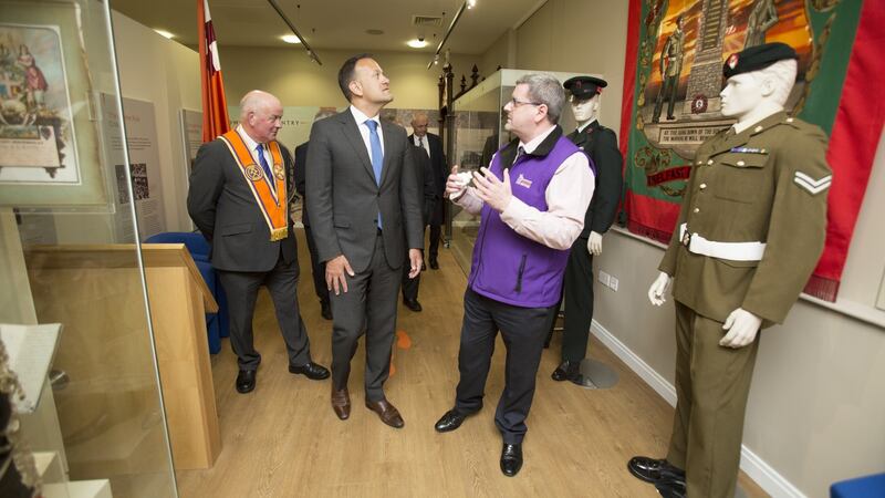 Taoiseach Leo Varadkar is shown the Orange order headquarters and museum. Photograph:  Paul Faith/Getty Images