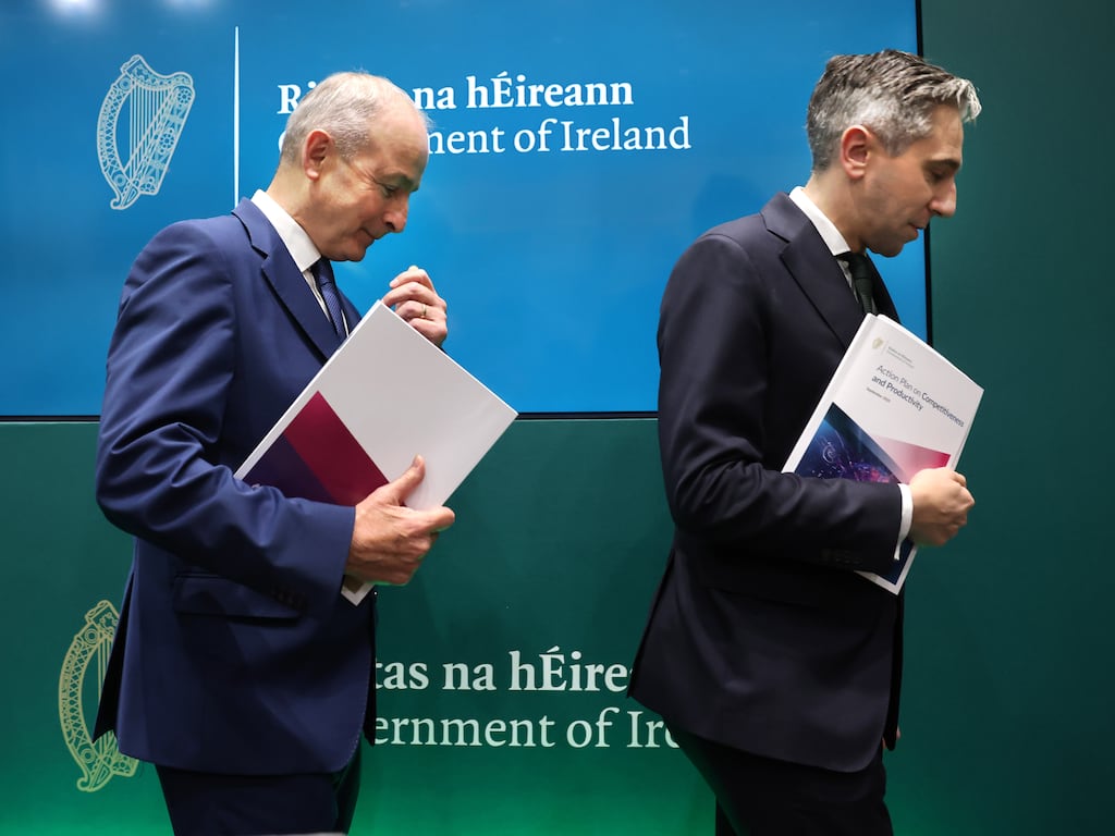 Taoiseach Micheál Martin (left) and Tánaiste Simon Harris.
Photograph: Dara Mac Dónaill/The Irish Times