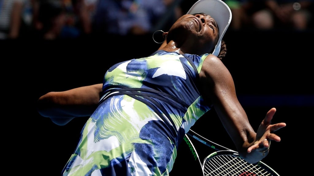 Venus Williams of the United States serves to Johanna Konta of Britain during their first round match at the Australian Open. Photograph: Aaron Favila/AP