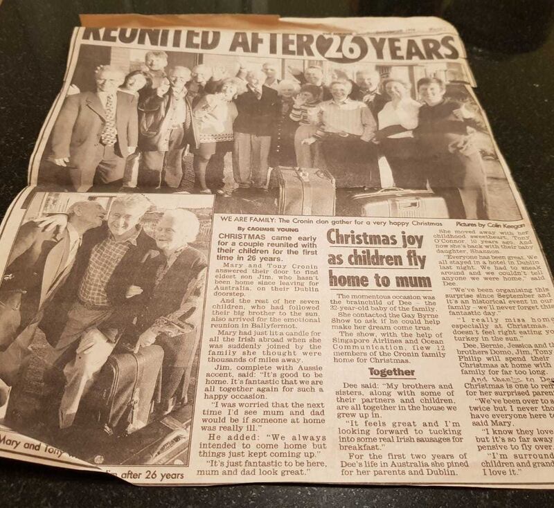 The Gay Byrne Show reunited all 13 Cronin siblings with their parents in 1998