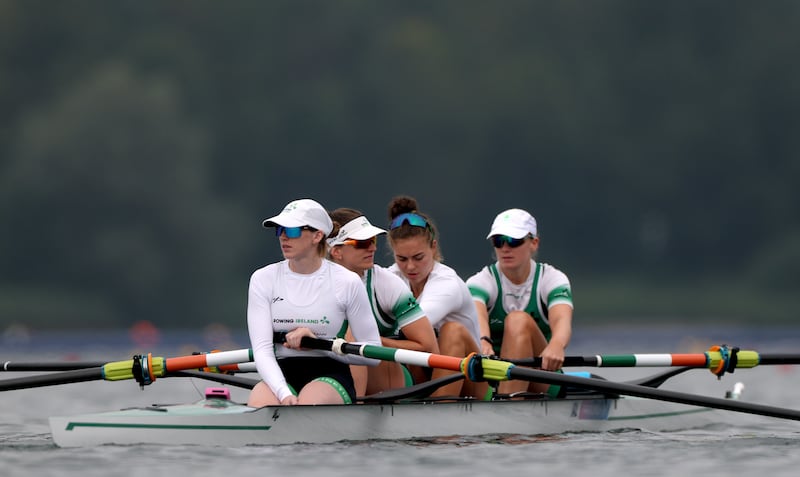 Ireland's Emily Hegarty, Natalie Long, Eimear Lambe and Imogen Magner training in Paris. Photograph: James Crombie/Inpho