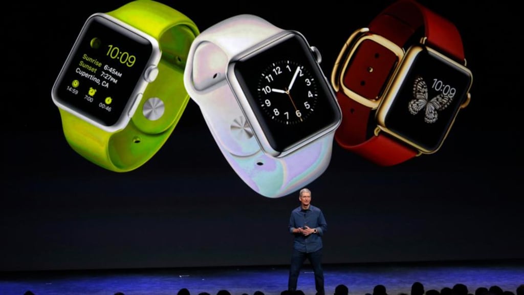 Apple CEO Tim Cook introduces the new Apple Watch. Photograph: EPA/Monica Davey