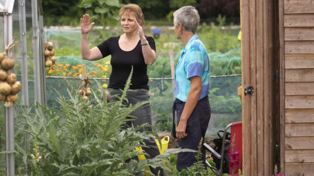 Zwena McCullough (on left), the award-winning allotment provider and the owner of the Hydro Farm Allotment site in Blarney, Co Cork, with plot holder Peggy Murray. Photograph: Richard Johnston