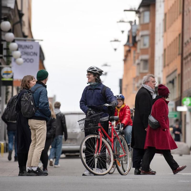 Social distancing?: people in Stockholm on Wednesday. Photograph: Jessica Gow/EPA
