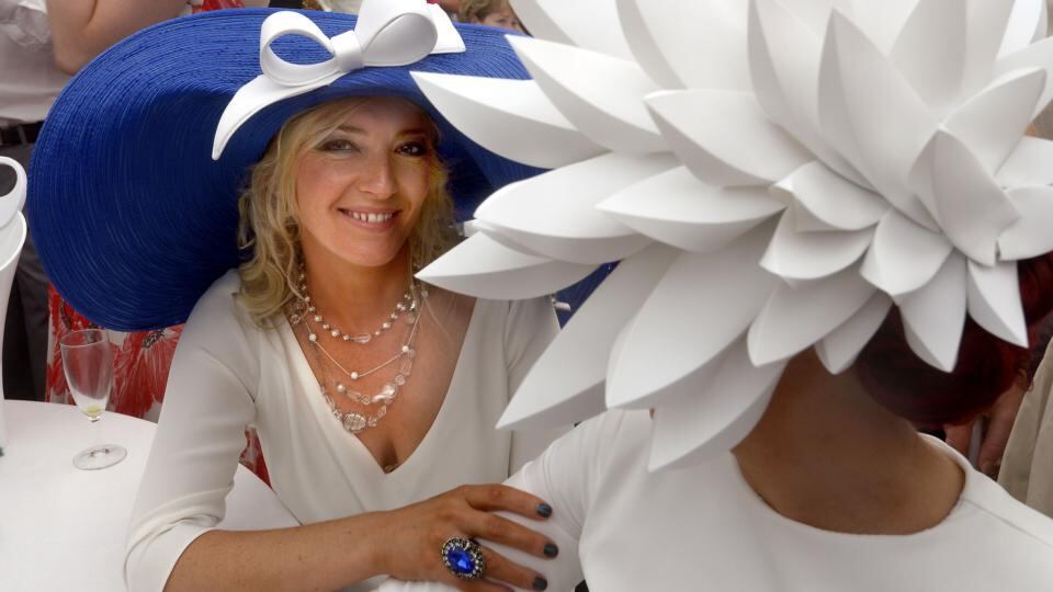Elaine Kellegher with her friend Joann Murphy, both from Kilgarvan, Co Kerry, at Ladies’ Day at the Galway races yesterday. Photograph: Brenda Fitzsimons