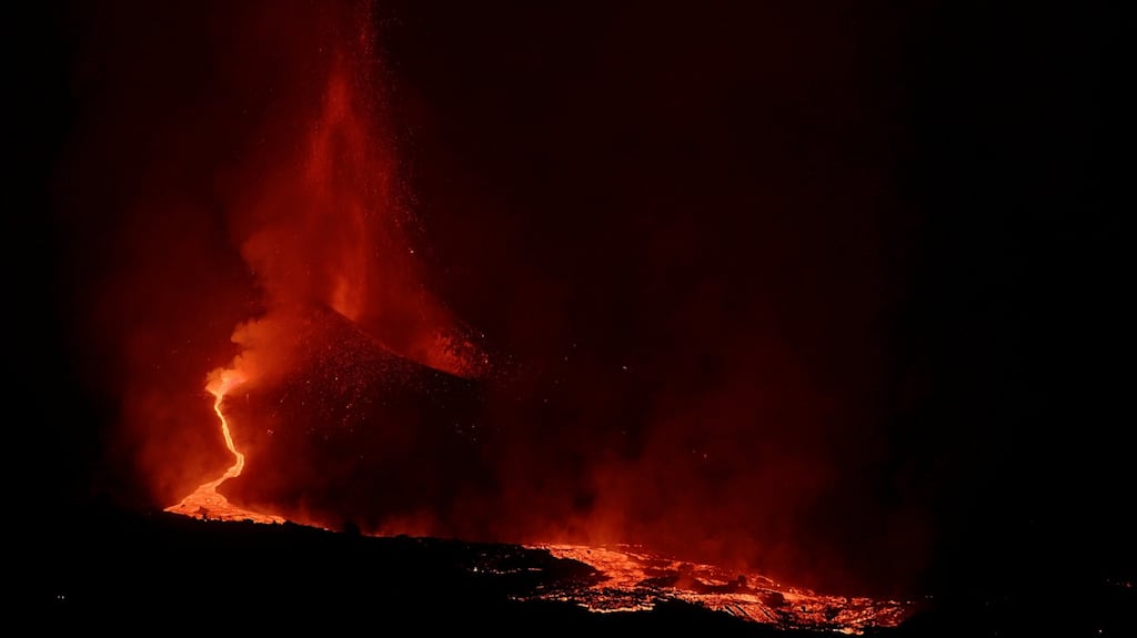 Lava spews from a volcano on the Canary island of La Palma, Spain. Photograph: Daniel Roca/AP Photo