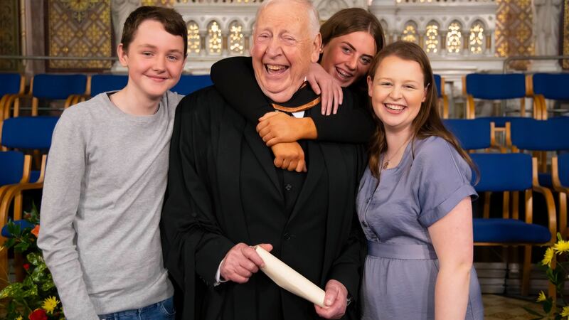 Tom Boyle pictured with his grandchildren Caoimhe, Senan and Aine. Photograph: Patrick Browne