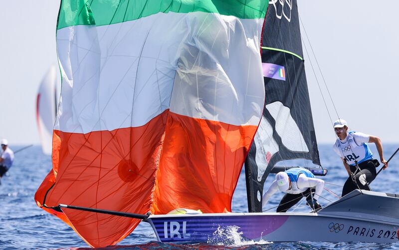 Ireland’s Robert Dickson and Sean Waddilove in the men's skiff at the Olympics. Photograph: David Branigan//Oceansport/Inpho