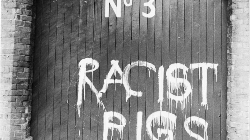 Several of the gates of Lansdowne Road were daubed in 1981 in protest at Ireland’s tour of South Africa. Photograph: Tom Lawlor