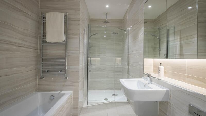 Cairns Homes’ Marianella: the hotel-finish bathrooms feature a variety of sanitaryware brands including Flair frameless shower doors, twin sinks in some main en suite bathrooms and mirrored cabinetry as standard