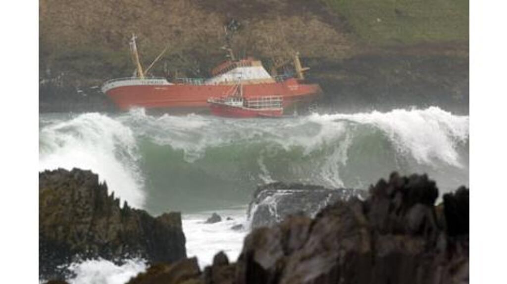 The French-registered trawler Pors Piron, which ran aground near the mouth of Dingle Harbour early yesterday.