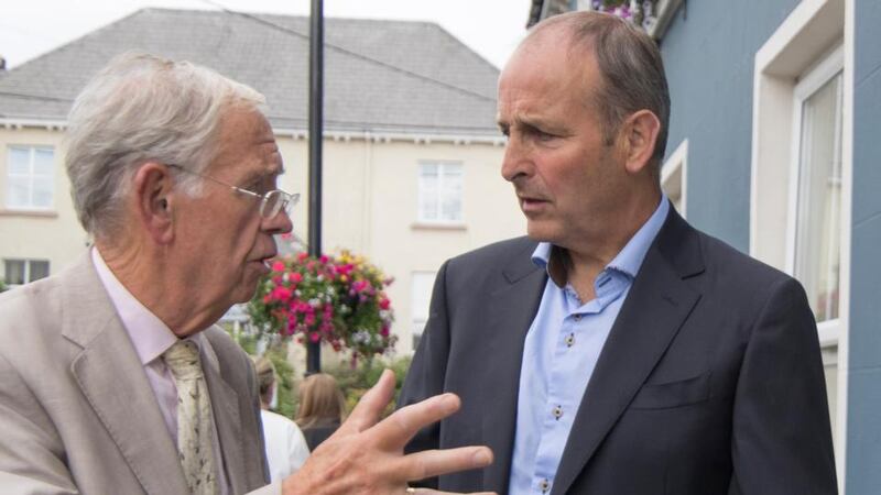 MacGill Summer School director Joe Mulholland and Fianna Fáil leader Micheál Martin in Glenties, Co Donegal. Photograph: North West Newspix