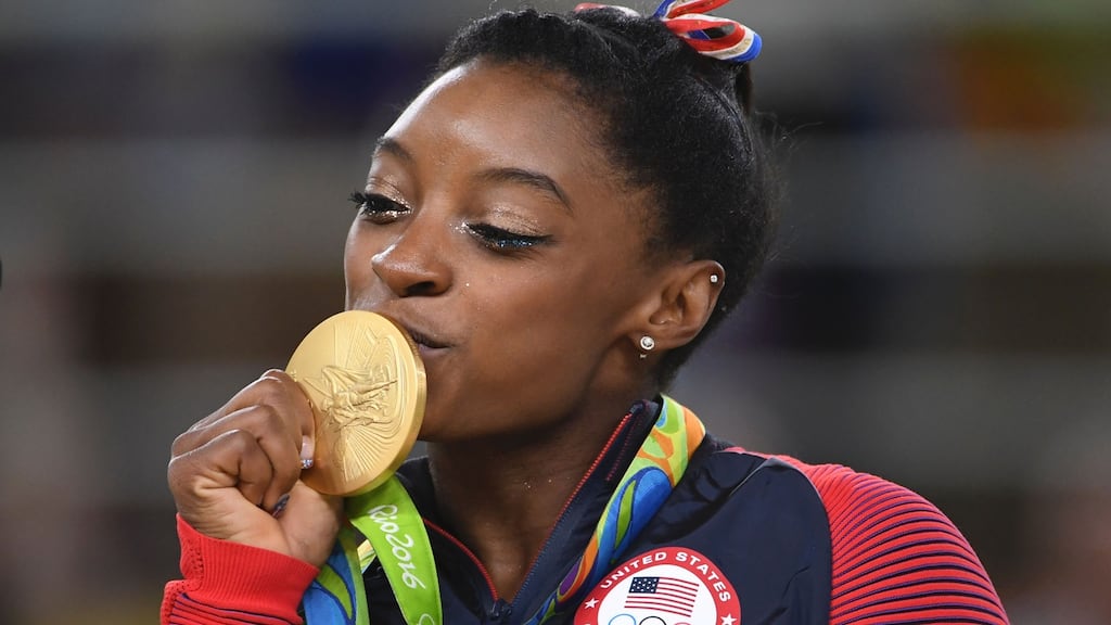 Simone Biles a win at the 2016 Olympics. File photograph: Toshifumi Kitamura/AFP/Getty Images