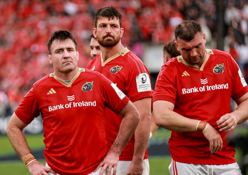 Munster's Niall Scannell and Tadhg Beirne after defeat to Bordeaux-Begles. Photograph: Dan Sheridan/Inpho