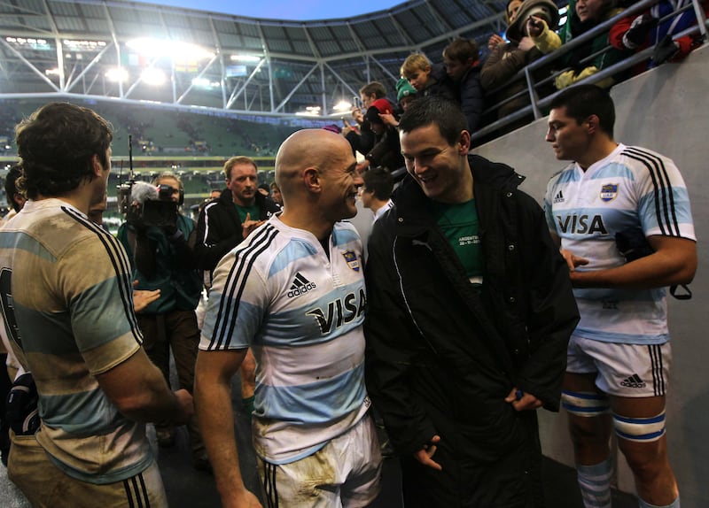 Guinness Autumn Series International 28/11/2010
Ireland vs Argentina
Felipe Contepomi and Jonathan Sexton after the match
Mandatory Credit ©INPHO/Billy Stickland