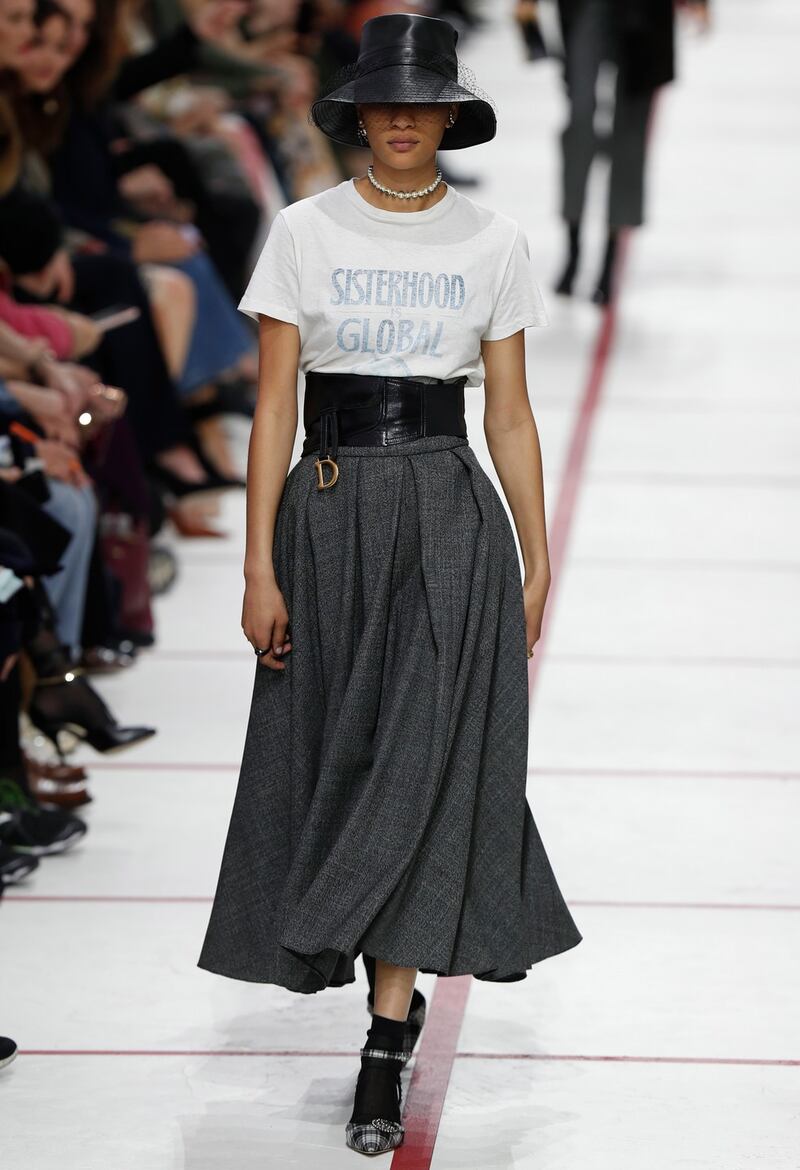 A model on the catwalk at the autumn/winter collection by Italian designer Maria Grazia Chiuri for Dior at Paris Fashion Week, on Monday. Photograph: Ian Langsdon/EPA
