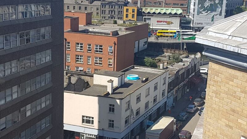 A view of the pool and couch set-up on Tara Street. Photograph: Paddy Logue/The Irish Times
