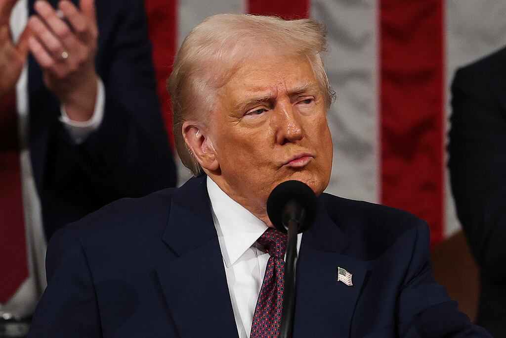 President Donald Trump in his Congerssional address, where he doubled down on his tariff threat. (Photo: Win McNamee/Pool Photo/AP)