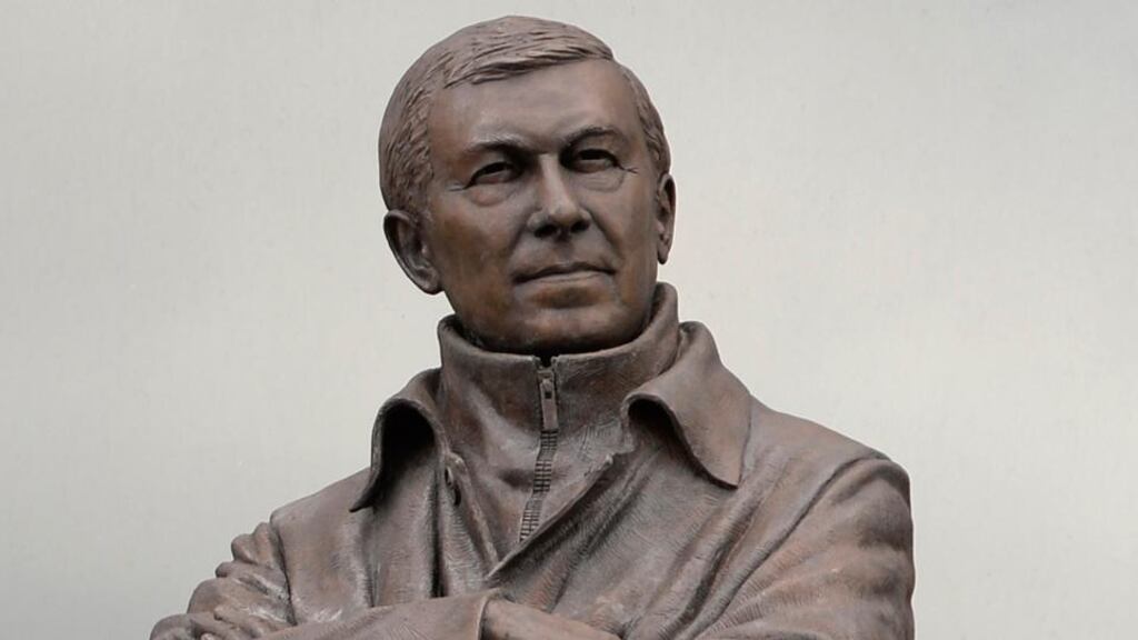 A statue of retiring Manchester United Alex Ferguson outside Old Trafford. Photograph: Nigel Roddis/Reuters