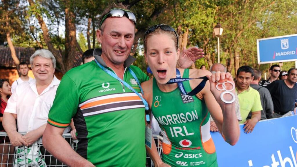 Chris Jones who is about to take over as National Endurance Coach, with triathlete Aileen Morrison. Photograph: Paul Mohan/Sportsfile