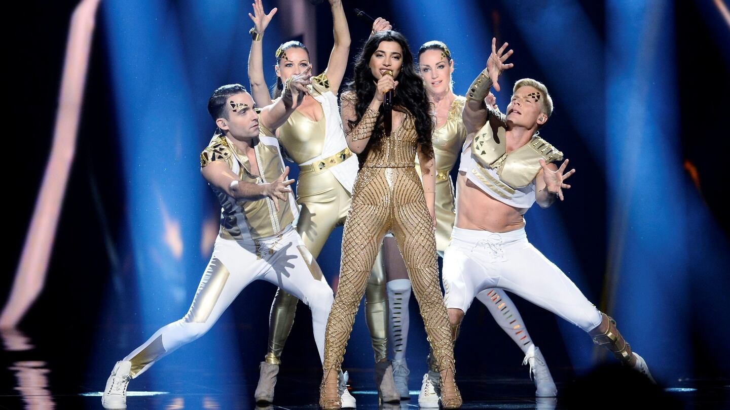 Azerbaijan’s Samra performs ‘Miracle’ at the Ericsson Globe Arena in Stockholm, Sweden. Photograph: Maja Suslin/TT News Agency via Reuters.