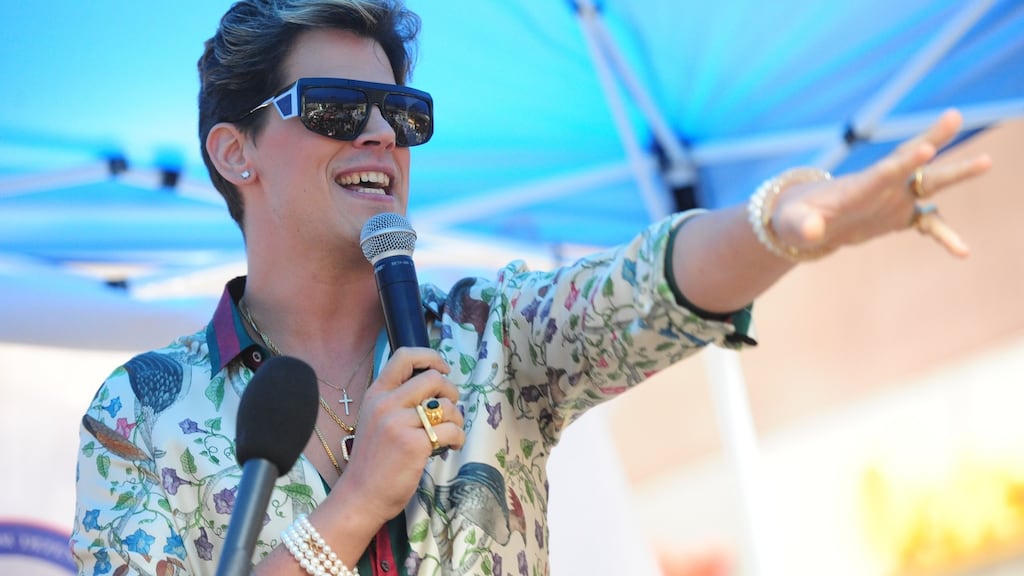 Milo Yiannopoulos at an alt-right rally in May. His time is over says Angela Nagle: ‘The problem is they didn’t actually have any ideas.’ Photograph: Susan Watts/NY Daily News via Getty Images