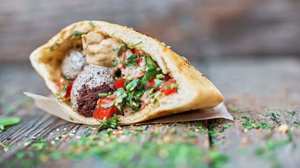 Falafel and fresh vegetables in pita bread. Photograph: iStock