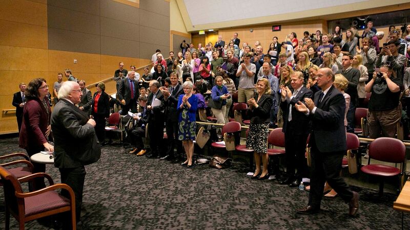 President Michael D Higgins is seen at the University of Washington where he delivered a keynote address, entitled, ‘Taking Responsibility for Climate Change: The Challenge to Science and Technology in new Circumstances’. Photograph: Fennells