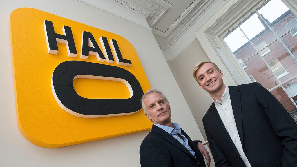 Andrew Pinnington, CEO, Hailo, and Tim Arnold , general manager, Ireland, at their Dublin office. The company is to expand operations nationwide. Photograph: Dave Meehan