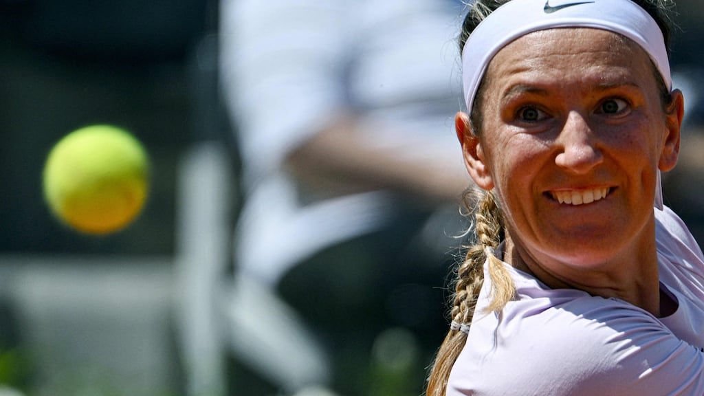 Victoria Azarenka of Belarus returns to Poland’s Iga Swiatek during their third round match at the Italian Open in Rome. Photograph: Tiziana Fabi/AFP via Getty Images