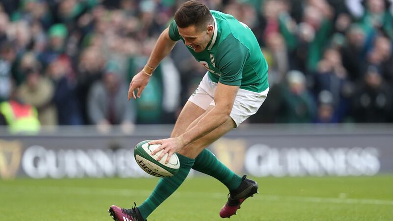 Stockdale touches down for his try against Wales. Photo: Inpho