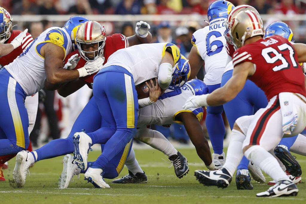 LA Rams qaurterback Matthew Stafford struggled in the defeat to San Francisco. Photograph: John G Mabanglo/EPA