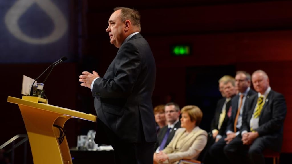 Scottish first minister and SNP leader Alex Salmond makes his keynote speech at the SNP autumn conference at the Perth Concert Hall.  Photograph: Mark Runnacles/Getty Images