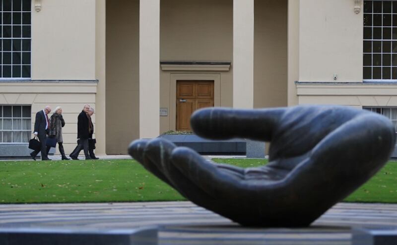 The ASTI delegation arriving at the Department of Education on Marlborough Street for talks. Photograph Nick Bradshaw
