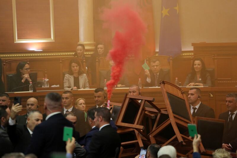 The opposition are protesting against what they say is increasingly authoritarian rule by the governing socialists. Photograph: Florian Abazi/ AP