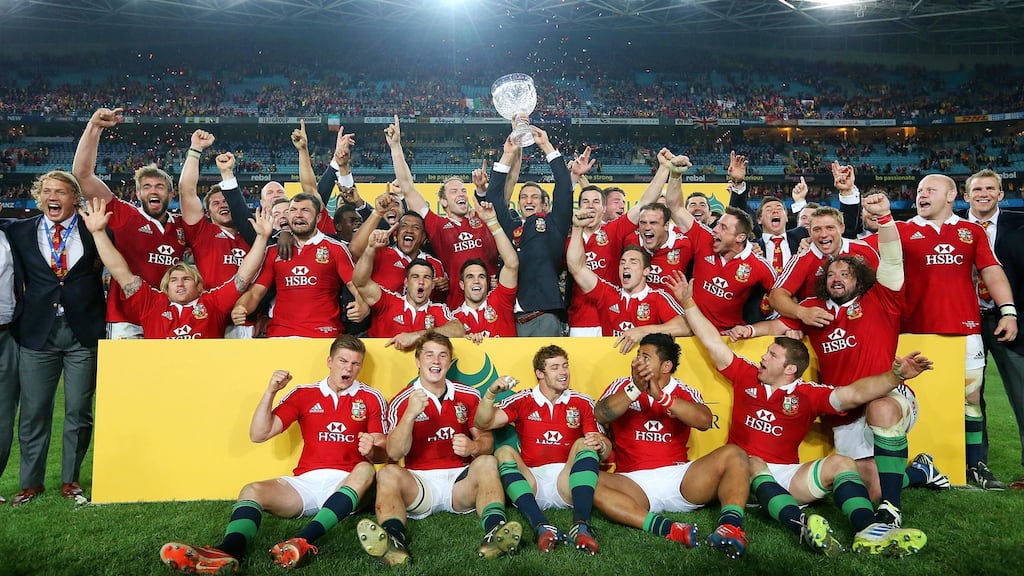 The successful Lions squad following the third Test win over Australia in Sydney in 2013. Photograph: Billy Stickland/Inpho