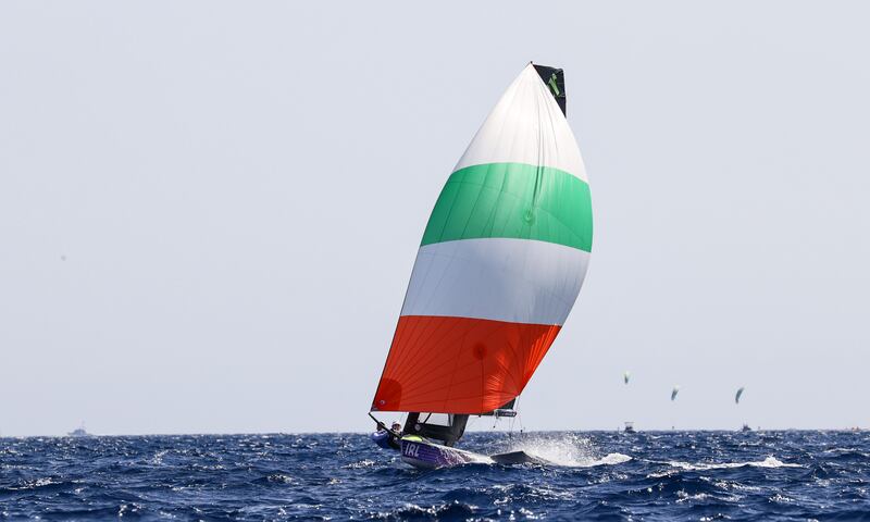 Ireland’s Robert Dickson and Sean Waddilove in action in the Men's Skiff Race 8. Photograph: David Brannigan/Oceansport/Inpho