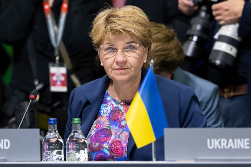 Swiss federal president Viola Amherd at a plenary session during a Summit on Peace in Ukraine, near Lucerne in central Switzerland. Photograph: Urs Flueeler/Pool/AFP via Getty Images