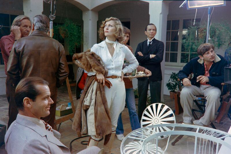 Jack Nicholson, Faye Dunaway, James Hong and director Roman Polanski prepare for filming during production of Chinatown in 1973. Photograph: Fairchild Archive/WWD/Penske Media via Getty Images