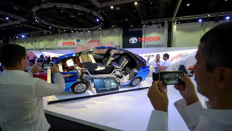 Toyota hybrid technology at Dubai Motor Show. Photograph: Tom Dulat/Getty Images