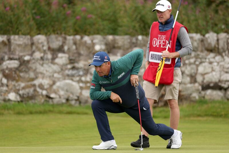 Ireland's Pádraig Harrington lines up his putt on the 11th green during his first round at the Open Championship at Royal Troon. Photograph: Harry How/Getty Images