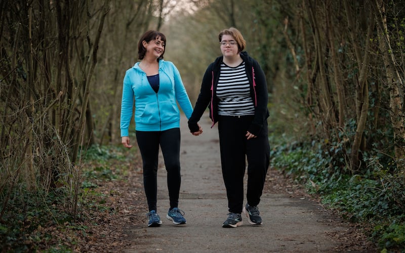 Mary Malin and her daughter Emer Browne (15) pictured near their home in Kilkenny. Emer has a rare disease, Jacobsen Syndrome. Photograph: Dylan Vaughan