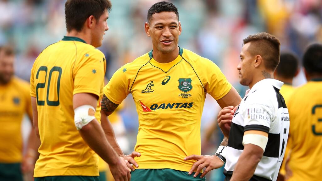 Israel Folau says he and David Pocock can put aside their differences on LGBT rights ahead of Test series with Ireland. Photo: Getty Images