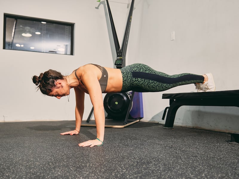 Raised-leg push-up. Photograph: Zack DeZon/The New York Times