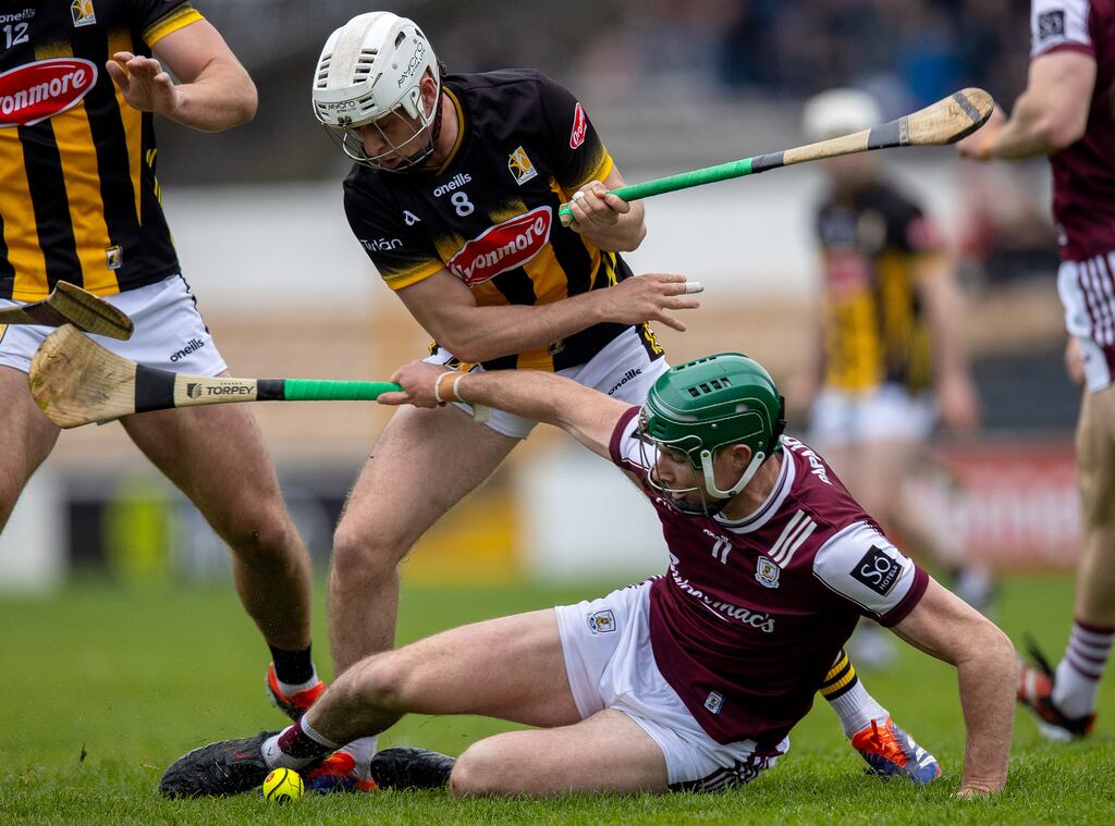 Kilkenny's Cian Kenny tackles Cathal Mannion of Galway during the Leinster SHC game at UPMC Nowlan Park. Photograph: Leah Scholes/Inpho