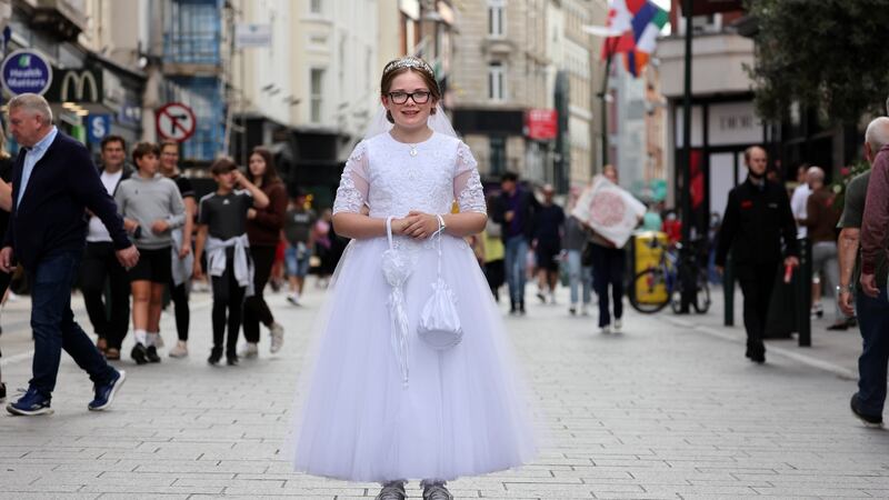 First Holy Communicant Trinity Lee: Her parents went to their local church and had a chat with a priest to organise her Communion. Photograph: Dara Mac Donaill