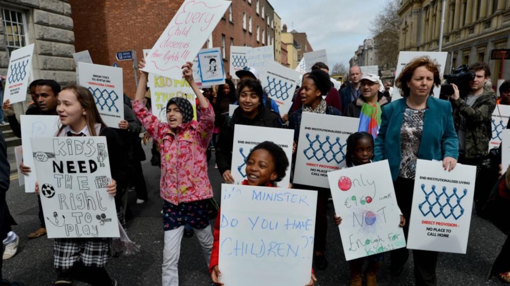 A protest in Dublin last April by asylum seekers, refugees and supporters as part of a national day of action to end direct provision for asylum seekers. Photograph: David Sleator