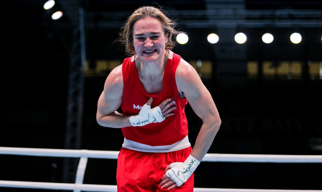 Ireland’s Kellie Harrington celebrates winning at European Games. Photograph: Laszlo Geczo/Inpho