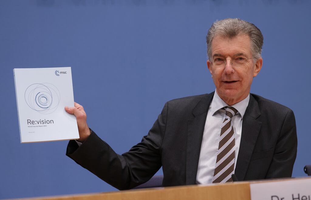 Christoph Heusgen, chairman of the Munich Security Conference, speaks to the media before the opening of the conference, which brings together defence leaders and stakeholders from around the world. Photograph: Sean Gallup/Getty Images